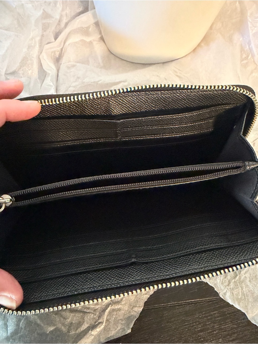 Coach Black Signature Zip Wallet with Silver Logo - Picture 9 of 12